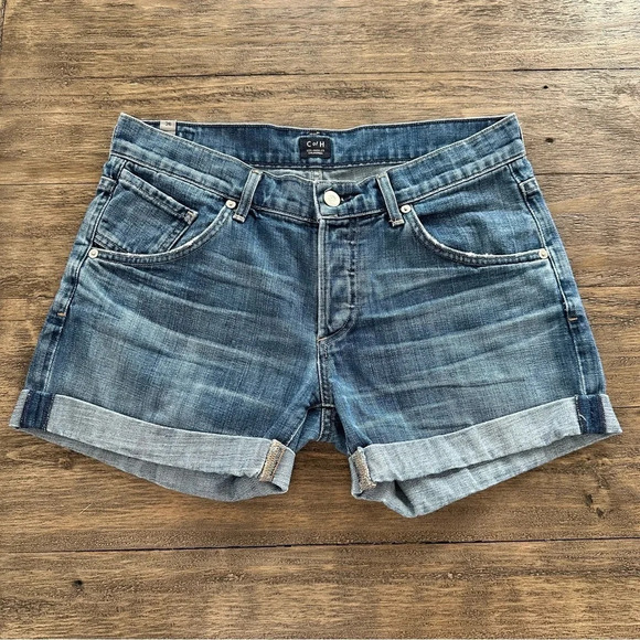Citizens of Humanity size 26 Button Fly Cuffed Jean Shorts Distressed Denim - Picture 3 of 12
